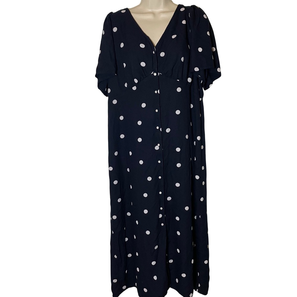 Old Navy Polka Dot Button Front Midi Dress XL Babydoll Short Sleeve Smocked Back
